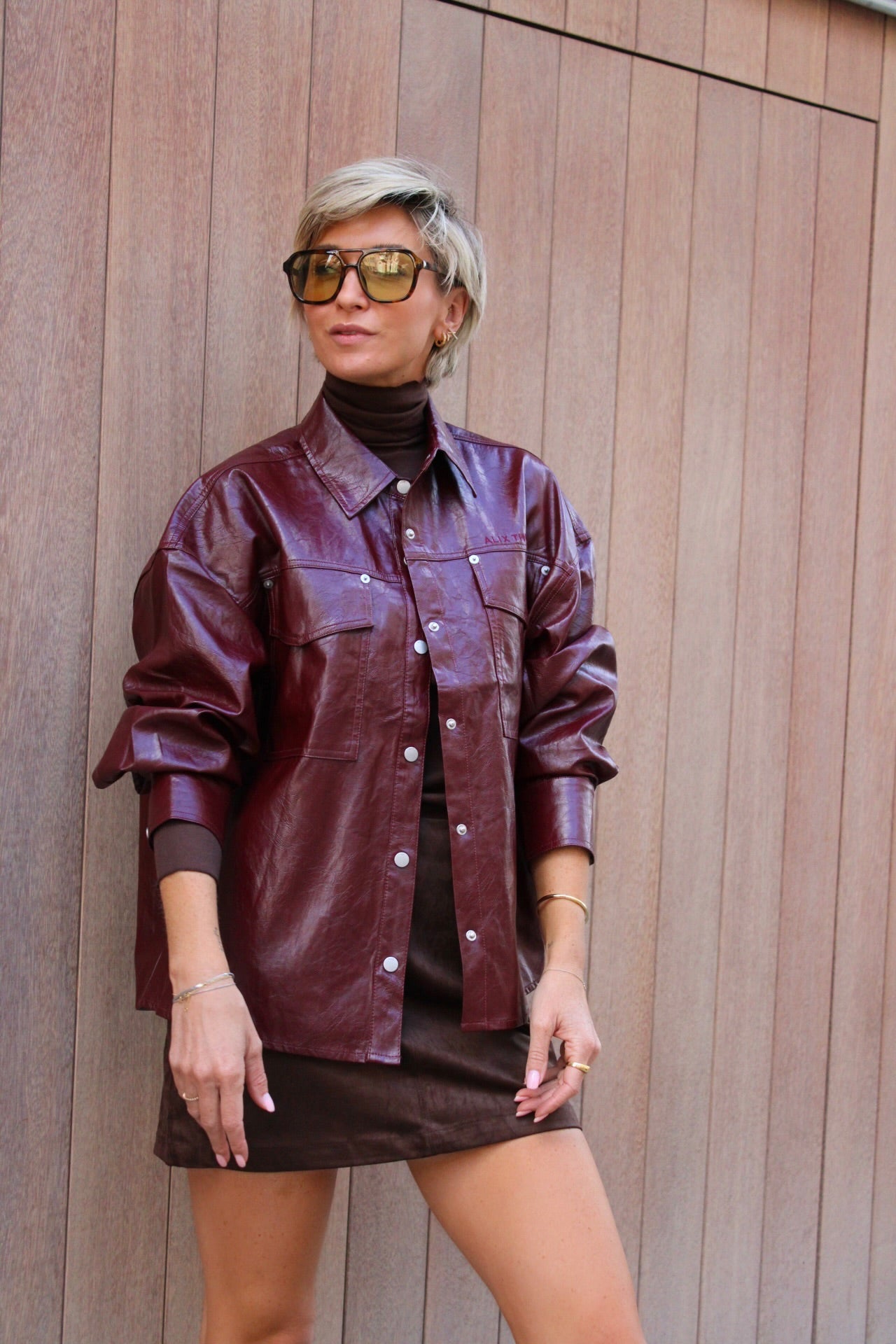 FAUX LEATHER BLOUSE