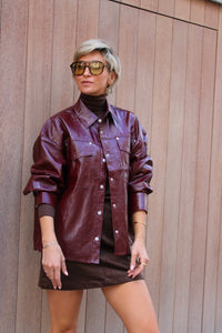 FAUX LEATHER BLOUSE