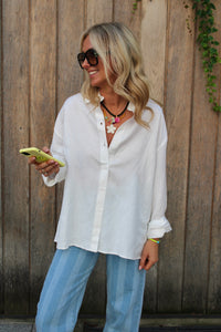 OVERSIZED LINEN BLOUSE SOFT WHITE