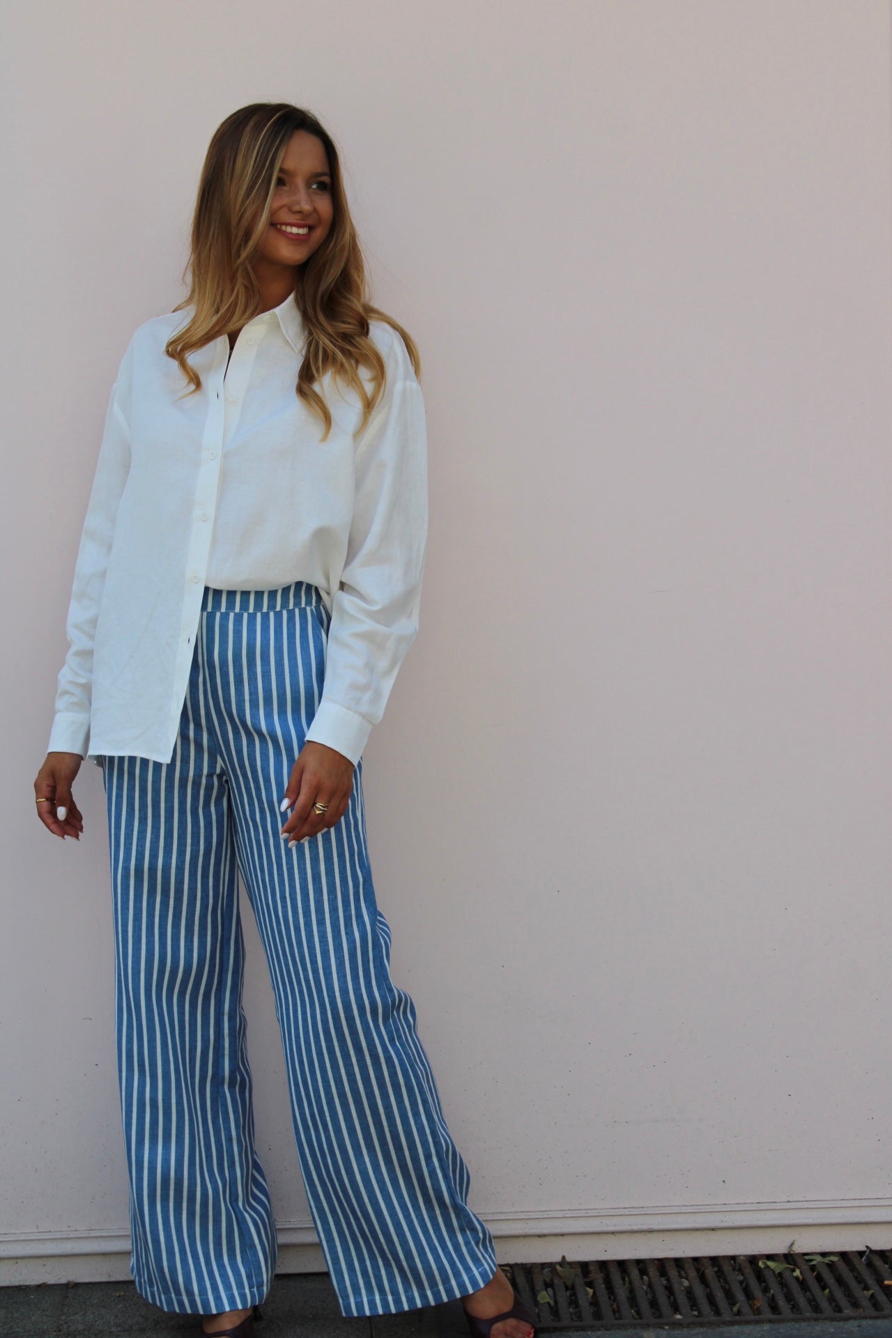 CHAMBRAY STRIPE PANTS